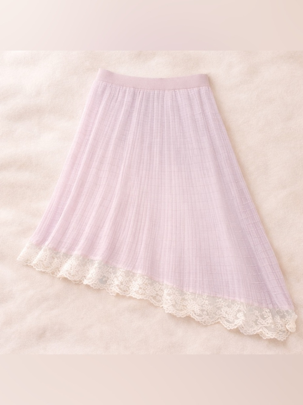 Umgee Light Pink Asymmetrical Skirt with Lace Trim